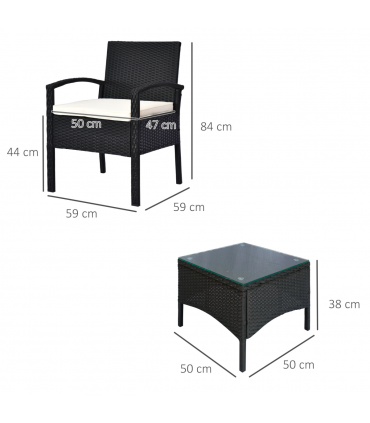 Outsunny 2 Seater Rattan Bistro Set, Steel-Black