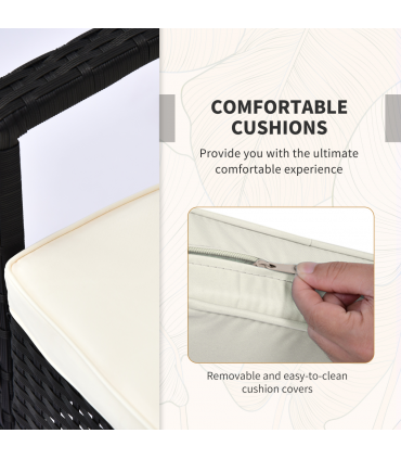 Outsunny 2 Seater Rattan Bistro Set, Steel-Black