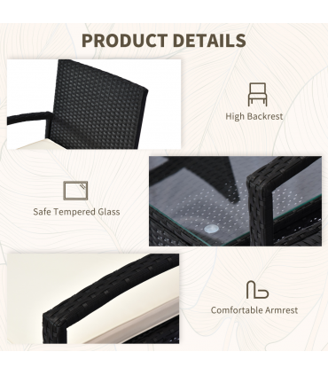 Outsunny 2 Seater Rattan Bistro Set, Steel-Black