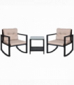Outsunny 2 Seater Rattan Rocking Set W/Cushion-Black/Beige