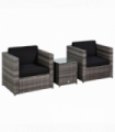Outsunny 2 Seater Rattan Sofa  Furniture Set W/Cushions, Steel Frame-Grey