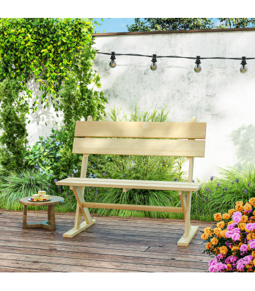 Outsunny 2 Seater Wooden Garden Bench Outdoor Loveseat with Back, Natural