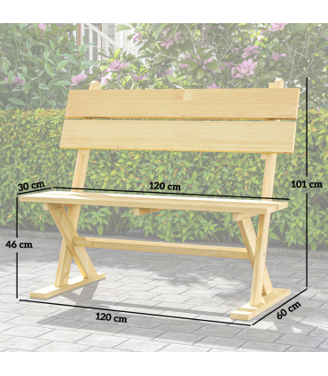 Outsunny 2 Seater Wooden Garden Bench Outdoor Loveseat with Back, Natural