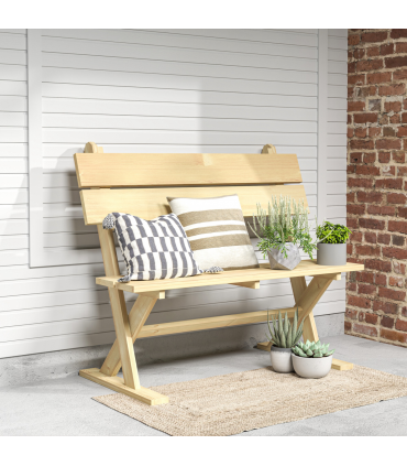 Outsunny 2 Seater Wooden Garden Bench Outdoor Loveseat with Back, Natural