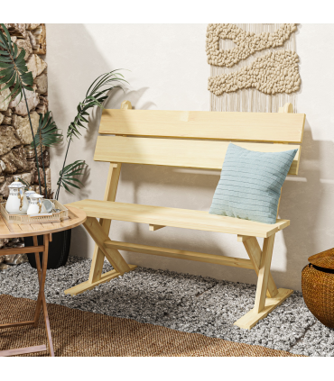 Outsunny 2 Seater Wooden Garden Bench Outdoor Loveseat with Back, Natural