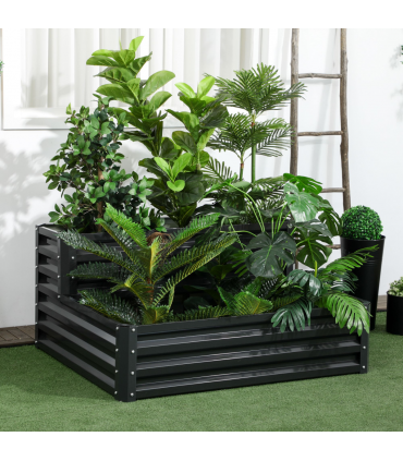 Outsunny 2 Tier Galvanised Raised Garden Bed Planter Box Open Bottom Dark Grey