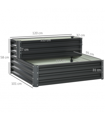 Outsunny 2 Tier Galvanised Raised Garden Bed Planter Box Open Bottom Dark Grey
