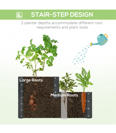 Outsunny 2 Tier Galvanised Raised Garden Bed Planter Box Open Bottom Dark Grey