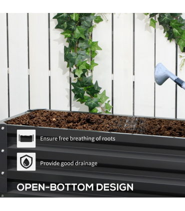 Outsunny 2 Tier Galvanised Raised Garden Bed Planter Box Open Bottom Dark Grey