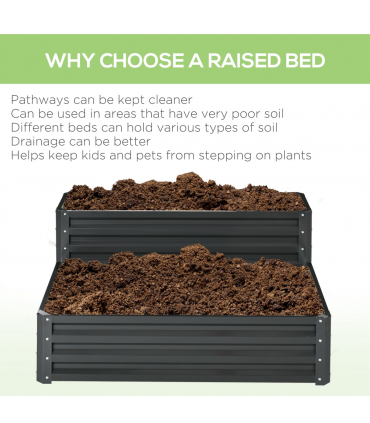 Outsunny 2 Tier Galvanised Raised Garden Bed Planter Box Open Bottom Dark Grey