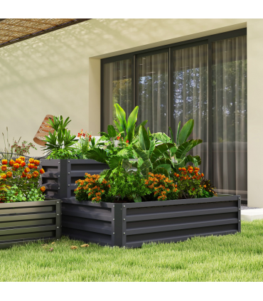 Outsunny 2 Tier Galvanised Raised Garden Bed Planter Box Open Bottom Dark Grey