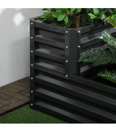 Outsunny 2 Tier Galvanised Raised Garden Bed Planter Box Open Bottom Dark Grey