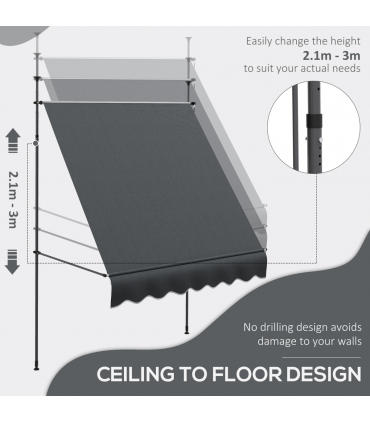 Outsunny 2 x 1.2m Freestanding Retractable Awning, Non-Screw Garden Awning