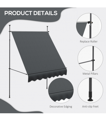 Outsunny 2 x 1.2m Freestanding Retractable Awning, Non-Screw Garden Awning