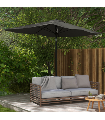 Outsunny 2 x 3(m) Garden Parasol Rectangular Market Umbrella w/ Crank Dark Grey