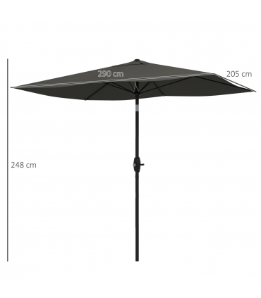 Outsunny 2 x 3(m) Garden Parasol Rectangular Market Umbrella w/ Crank Dark Grey