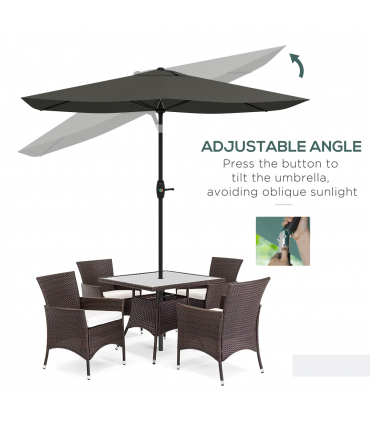 Outsunny 2 x 3(m) Garden Parasol Rectangular Market Umbrella w/ Crank Dark Grey