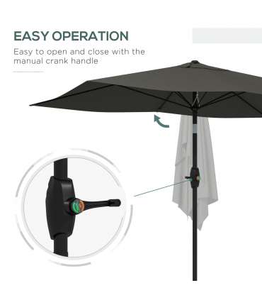 Outsunny 2 x 3(m) Garden Parasol Rectangular Market Umbrella w/ Crank Dark Grey