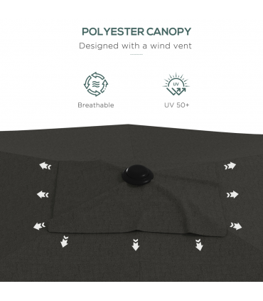 Outsunny 2 x 3(m) Garden Parasol Rectangular Market Umbrella w/ Crank Dark Grey