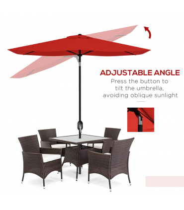 Outsunny 2 x 3(m) Garden Parasol Rectangular Market Umbrella w/ Wine Red