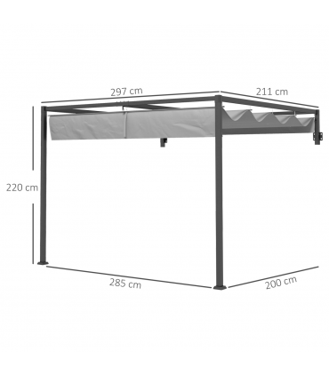 Outsunny 2 x 3(m) Wall Mounted Pergola with Retractable Sun Shade Canopy