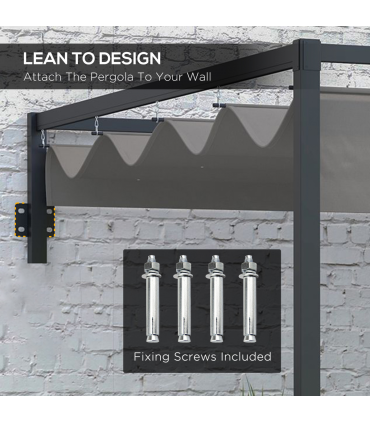 Outsunny 2 x 3(m) Wall Mounted Pergola with Retractable Sun Shade Canopy