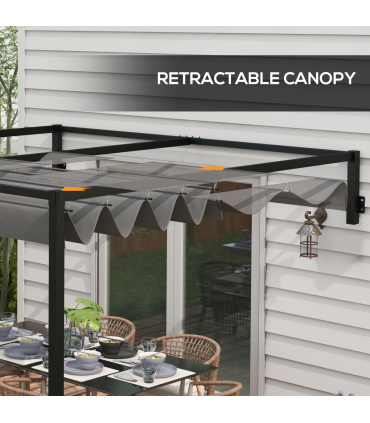 Outsunny 2 x 3(m) Wall Mounted Pergola with Retractable Sun Shade Canopy