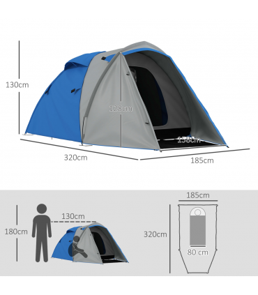 Outsunny 2-3 Man Camping Tent with Living Area, 2000mm Waterproof, Blue