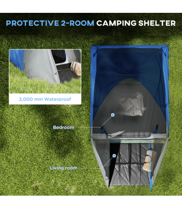 Outsunny 2-3 Man Camping Tent with Living Area, 2000mm Waterproof, Blue