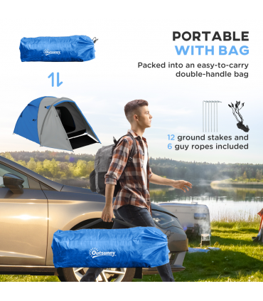 Outsunny 2-3 Man Camping Tent with Living Area, 2000mm Waterproof, Blue