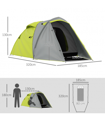 Outsunny 2-3 Man Camping Tent with Living Area, 2000mm Waterproof, Yellow
