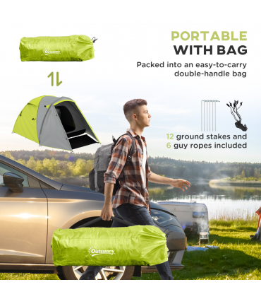Outsunny 2-3 Man Camping Tent with Living Area, 2000mm Waterproof, Yellow