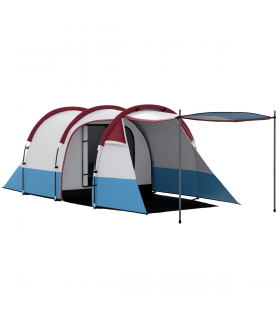 Outsunny 2-3 Man Camping Tunnel Tent with Bedroom and Living Room, Red