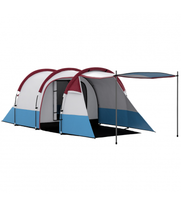 Outsunny 2-3 Man Camping Tunnel Tent with Bedroom and Living Room, Red