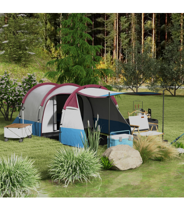 Outsunny 2-3 Man Camping Tunnel Tent with Bedroom and Living Room, Red