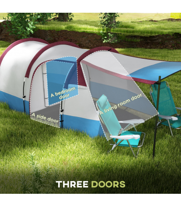 Outsunny 2-3 Man Camping Tunnel Tent with Bedroom and Living Room, Red