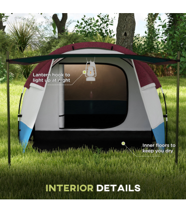 Outsunny 2-3 Man Camping Tunnel Tent with Bedroom and Living Room, Red