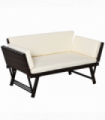 Outsunny 2-Seater 2-in-1 Rattan Convertible Sofa Daybed Brown