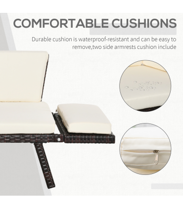 Outsunny 2-Seater 2-in-1 Rattan Convertible Sofa Daybed Brown