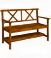 Outsunny 2-Seater Garden Bench Wooden Outdoor Bench w/ Storage Shelf Carbonized