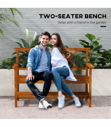 Outsunny 2-Seater Garden Bench Wooden Outdoor Bench w/ Storage Shelf Carbonized