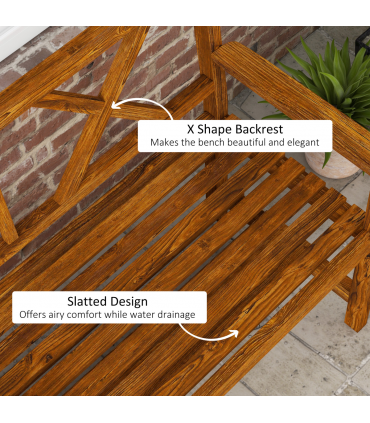 Outsunny 2-Seater Garden Bench Wooden Outdoor Bench w/ Storage Shelf Carbonized