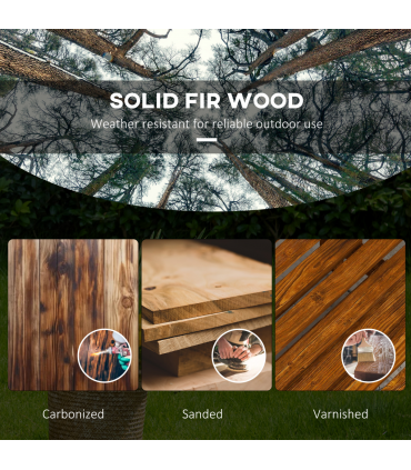 Outsunny 2-Seater Garden Bench Wooden Outdoor Bench w/ Storage Shelf Carbonized