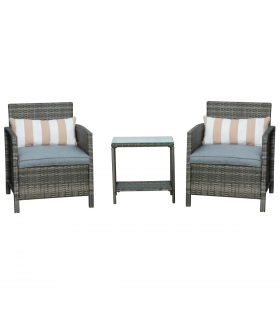 Outsunny 2-Seater PE Rattan Side Table & Armchair Set w/ Pillows Grey