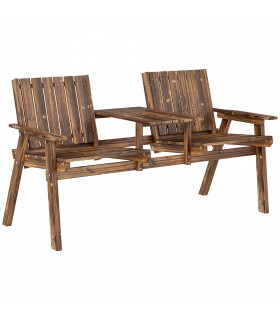 Outsunny 2-Seater Wooden Garden Bench with Armrest, Carbonised Finish