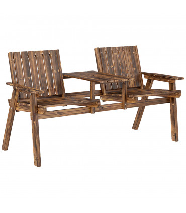 Outsunny 2-Seater Wooden Garden Bench with Armrest, Carbonised Finish