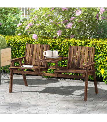 Outsunny 2-Seater Wooden Garden Bench with Armrest, Carbonised Finish