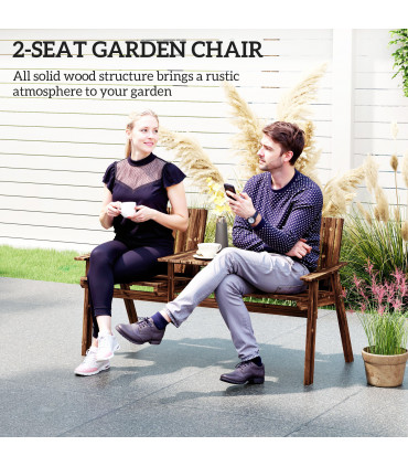 Outsunny 2-Seater Wooden Garden Bench with Armrest, Carbonised Finish