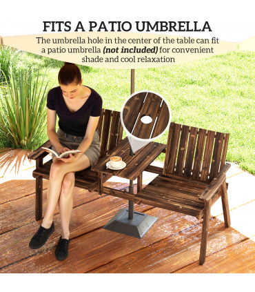 Outsunny 2-Seater Wooden Garden Bench with Armrest, Carbonised Finish