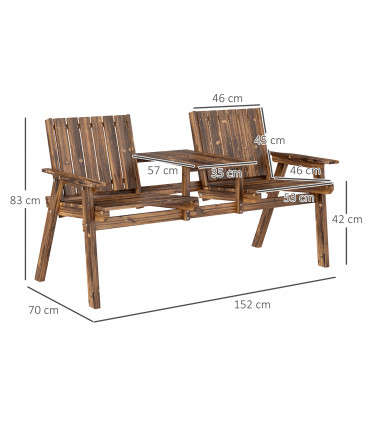 Outsunny 2-Seater Wooden Garden Bench with Armrest, Carbonised Finish